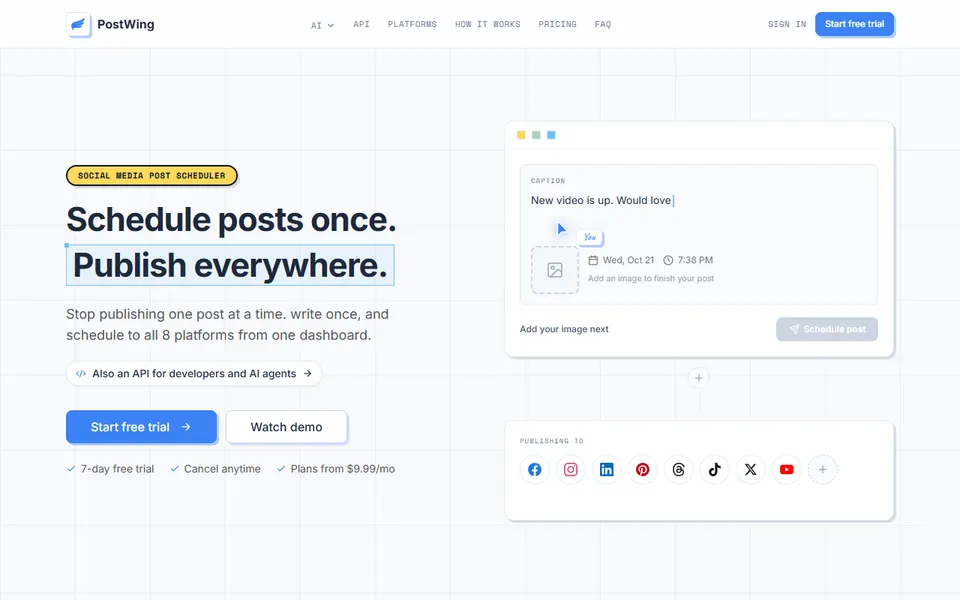 PostWing homepage (screenshot)
