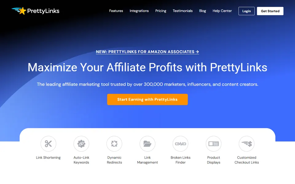 Pretty Links homepage (screenshot)