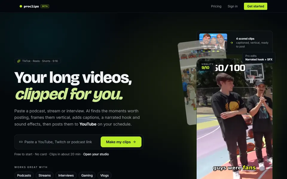 proclips homepage (screenshot)