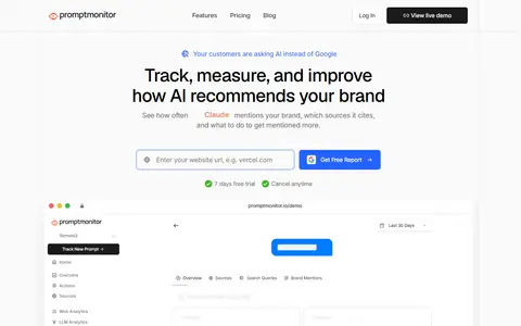 Promptmonitor homepage (screenshot)
