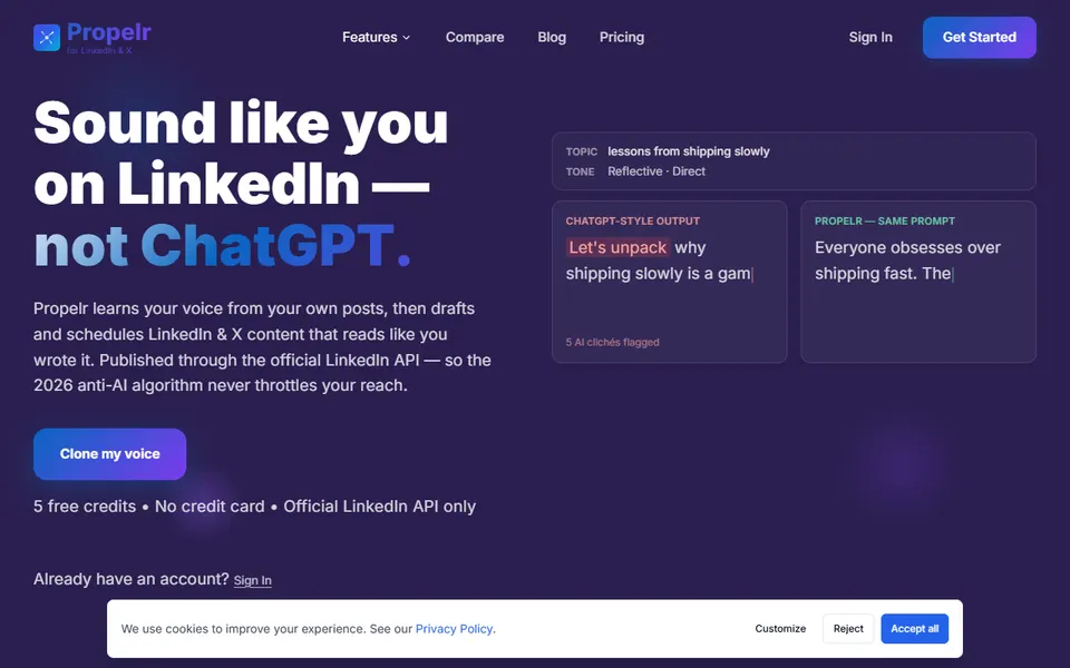 Propelr homepage (screenshot)