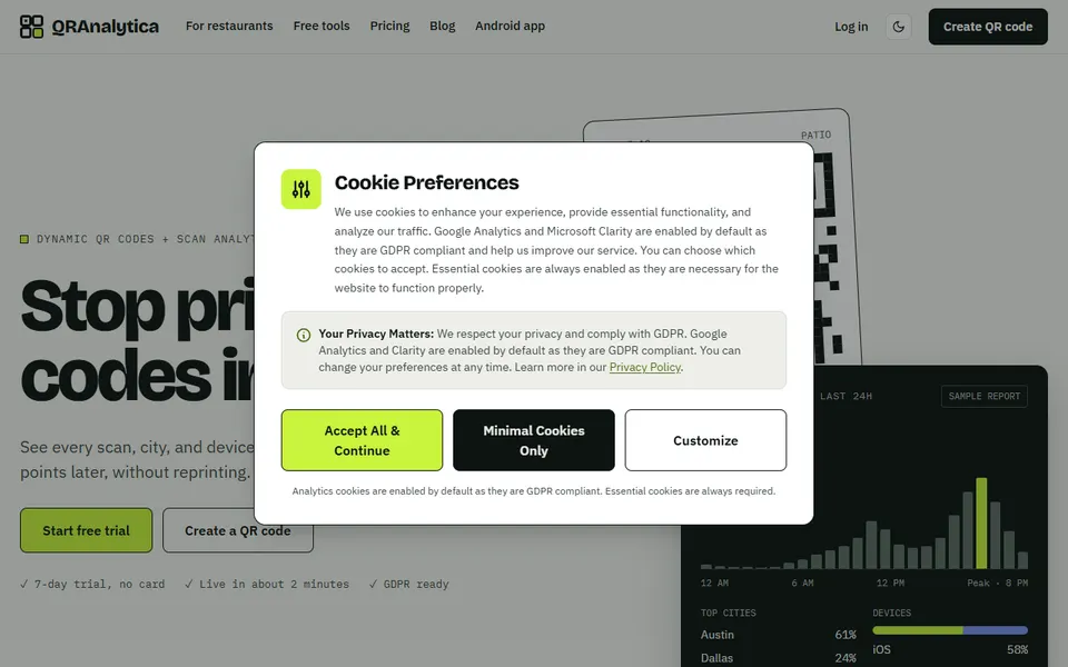 QRAnalytica homepage (screenshot)