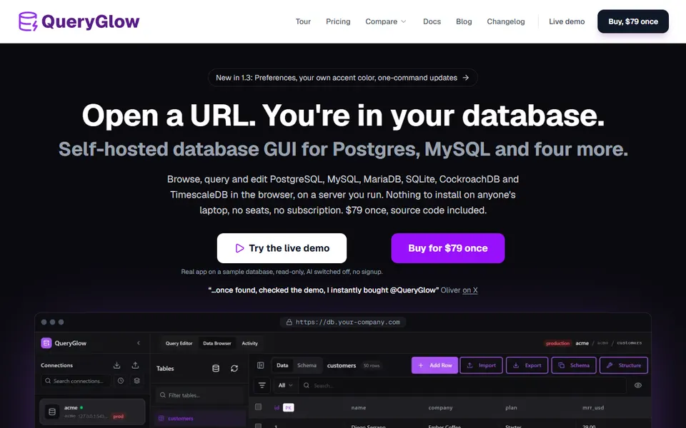 QueryGlow homepage (screenshot)