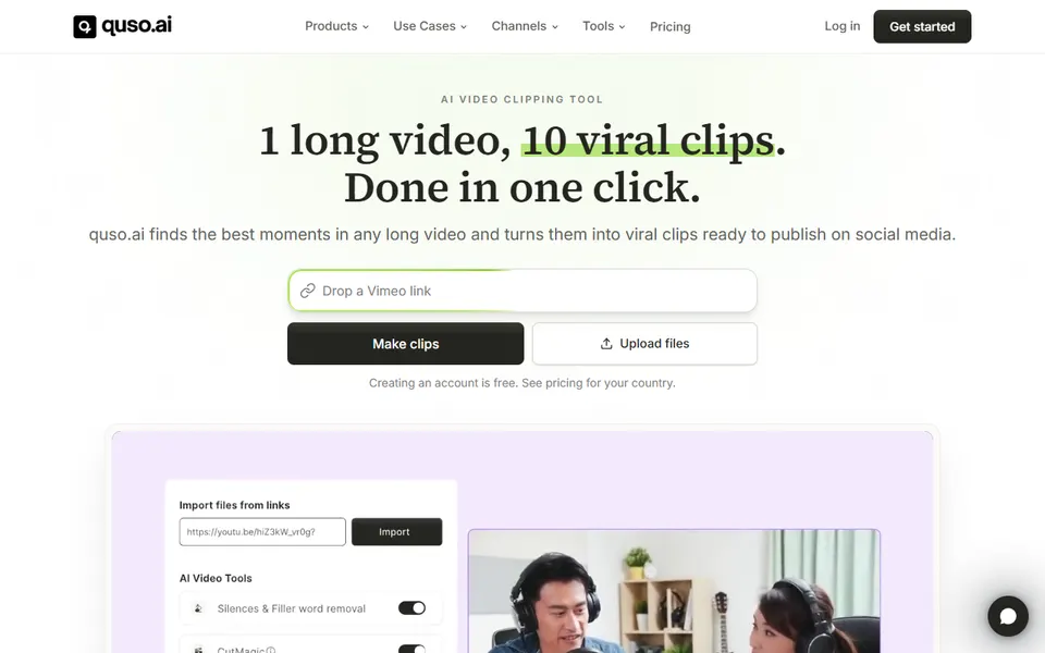 Quso.ai homepage (screenshot)
