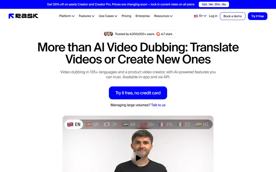 Rask AI homepage (screenshot)
