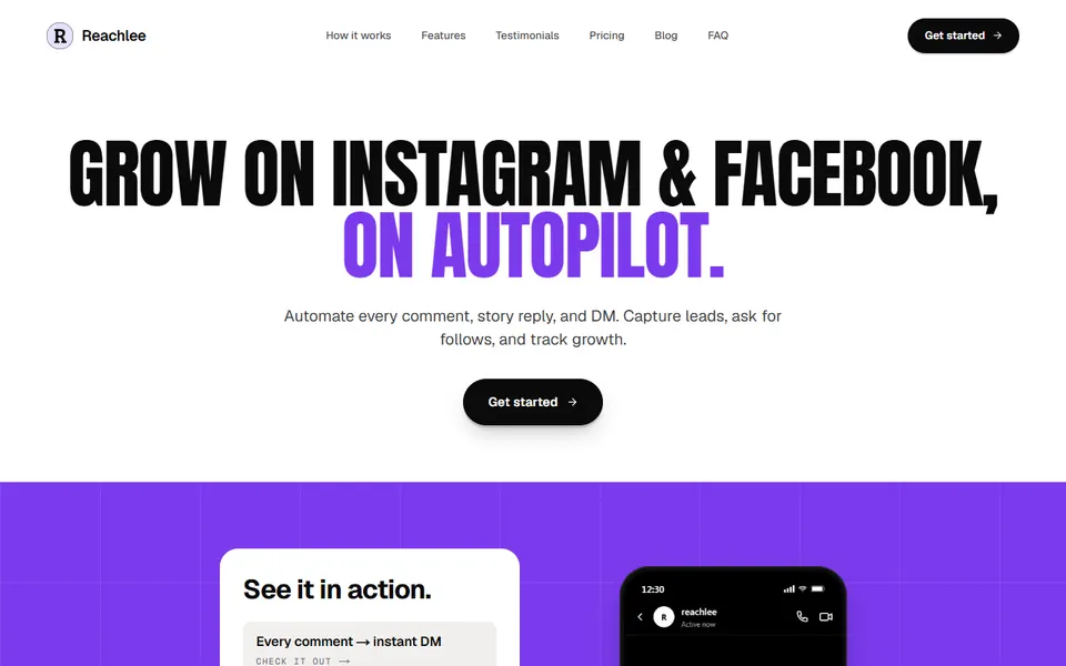 Reachlee homepage (screenshot)