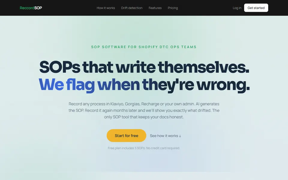 ReccordSOP homepage (screenshot)