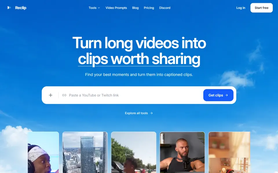 Reclip homepage (screenshot)