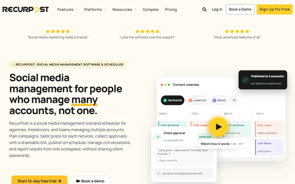 RecurPost homepage (screenshot)