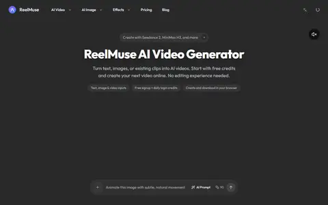 ReelMuse homepage (screenshot)