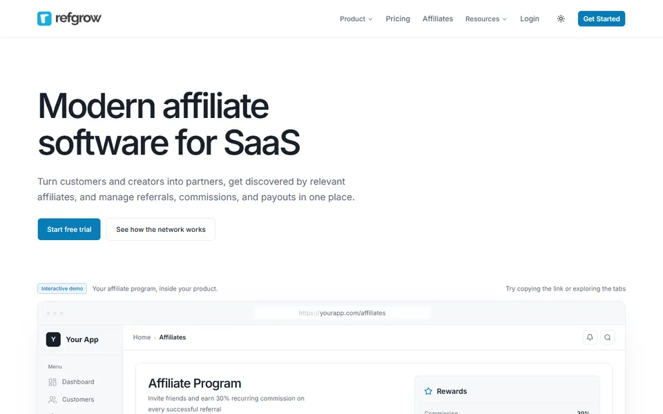 Refgrow homepage (screenshot)