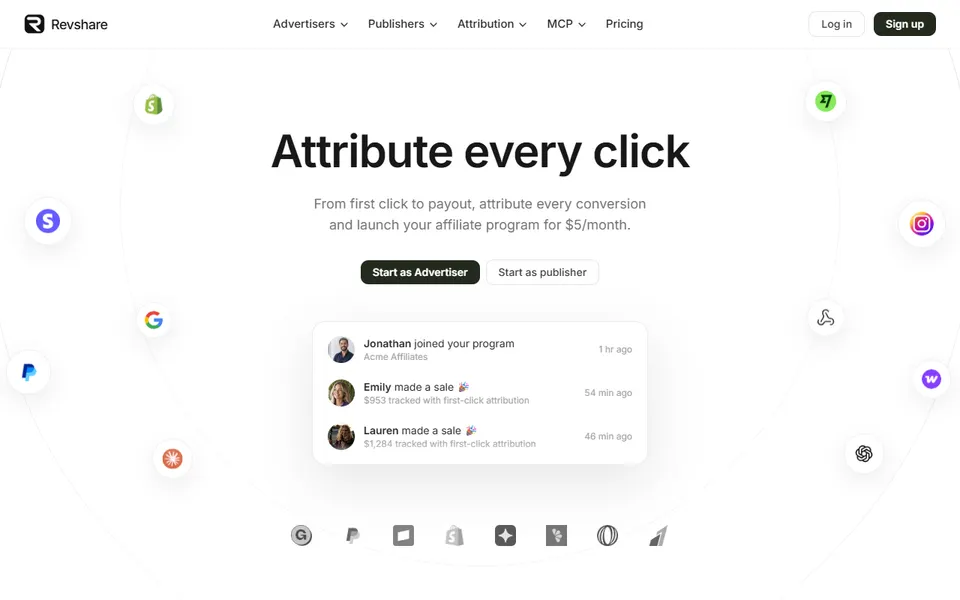 Revshare homepage (screenshot)
