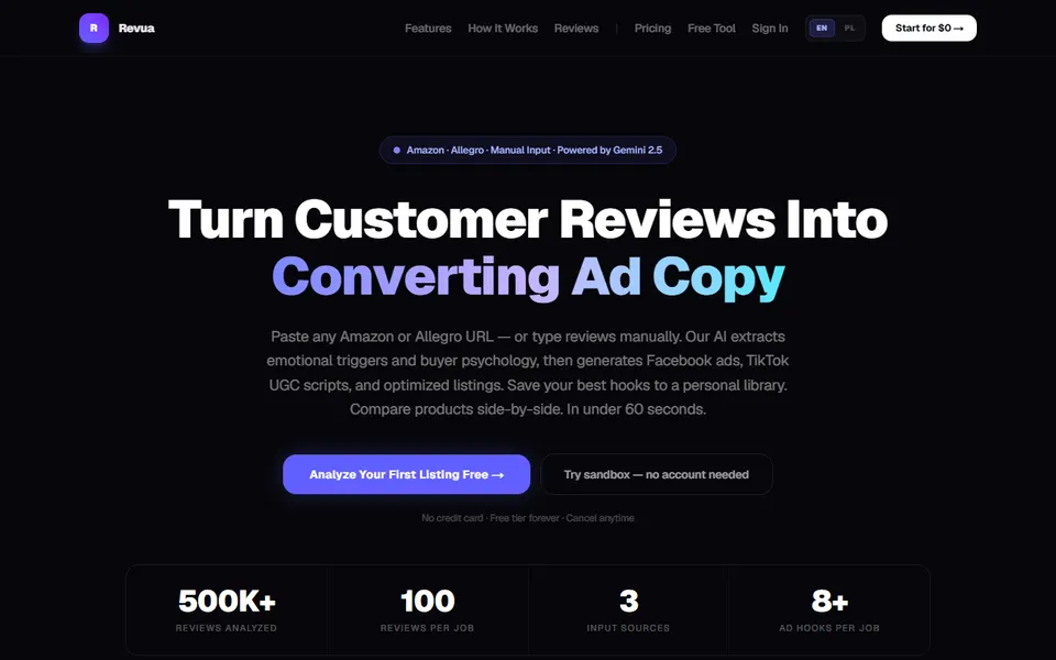 Revua homepage (screenshot)