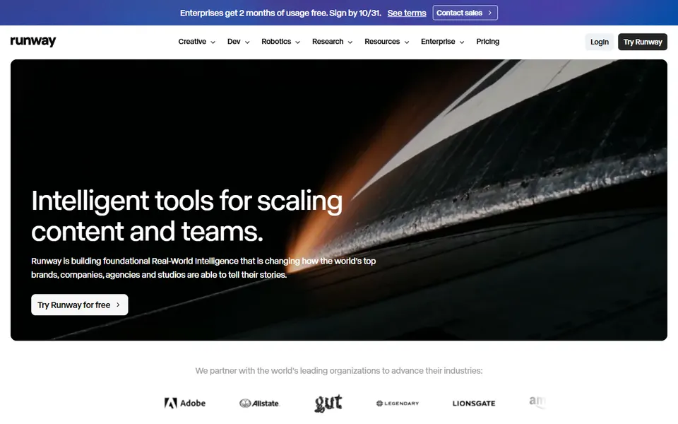 Runway homepage (screenshot)