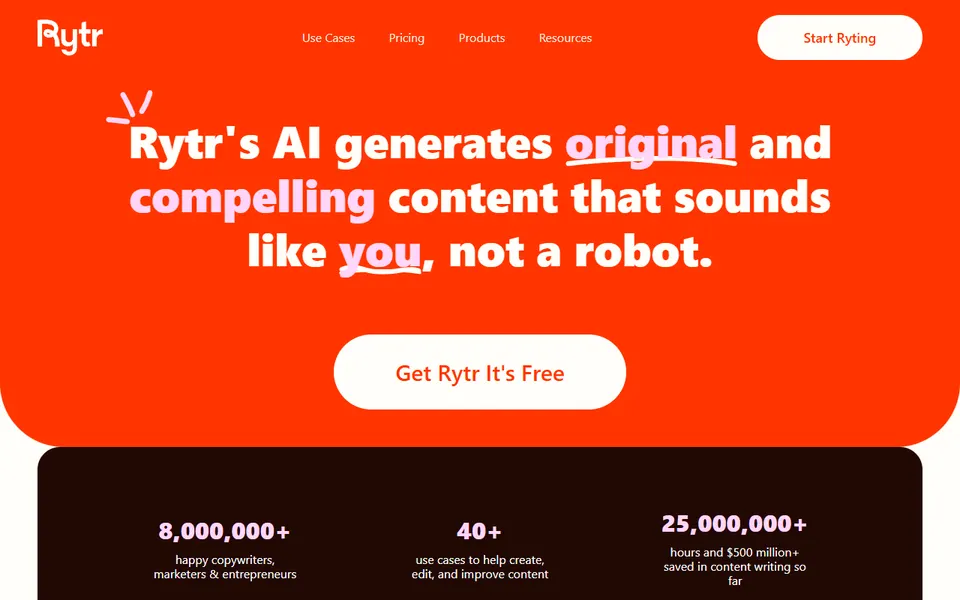 Rytr homepage (screenshot)