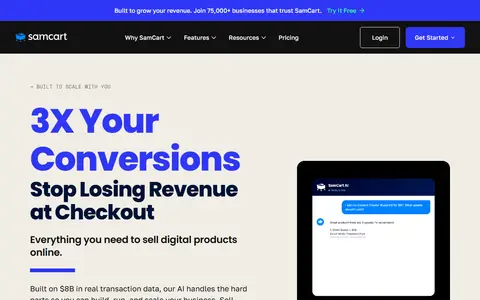 SamCart homepage (screenshot)