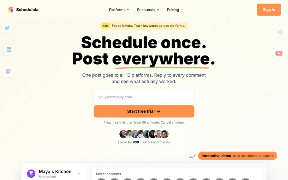 Schedulala homepage (screenshot)