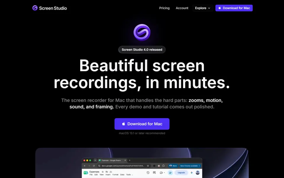 Screen Studio homepage (screenshot)