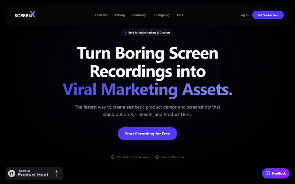ScreenX homepage (screenshot)