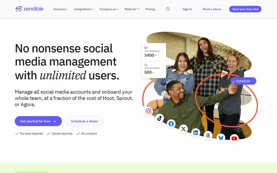 Sendible homepage (screenshot)