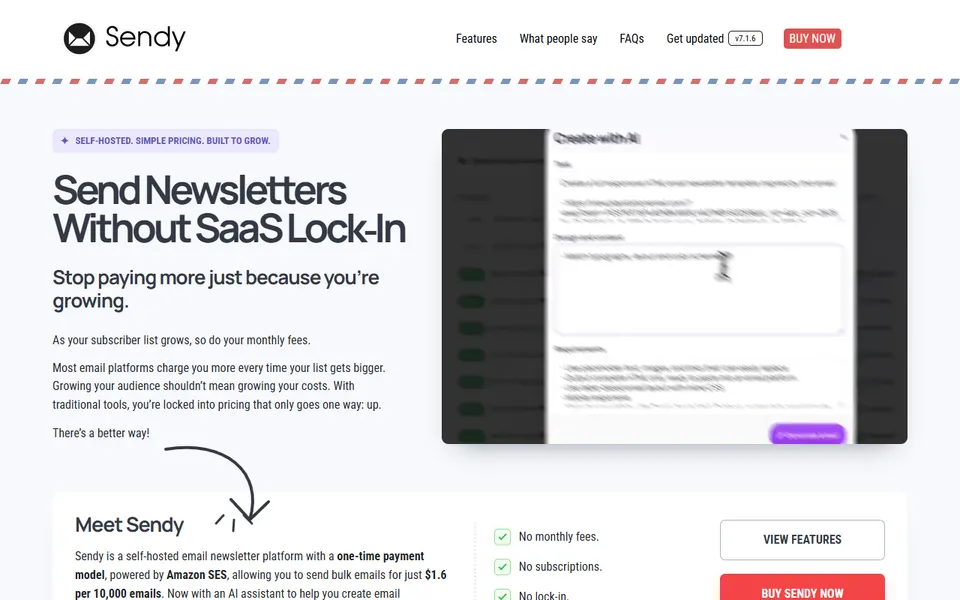 Sendy homepage (screenshot)
