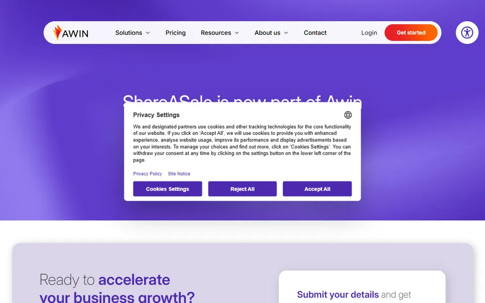 ShareASale homepage (screenshot)