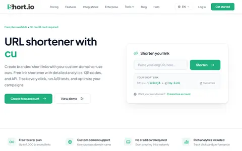 Short.io homepage (screenshot)