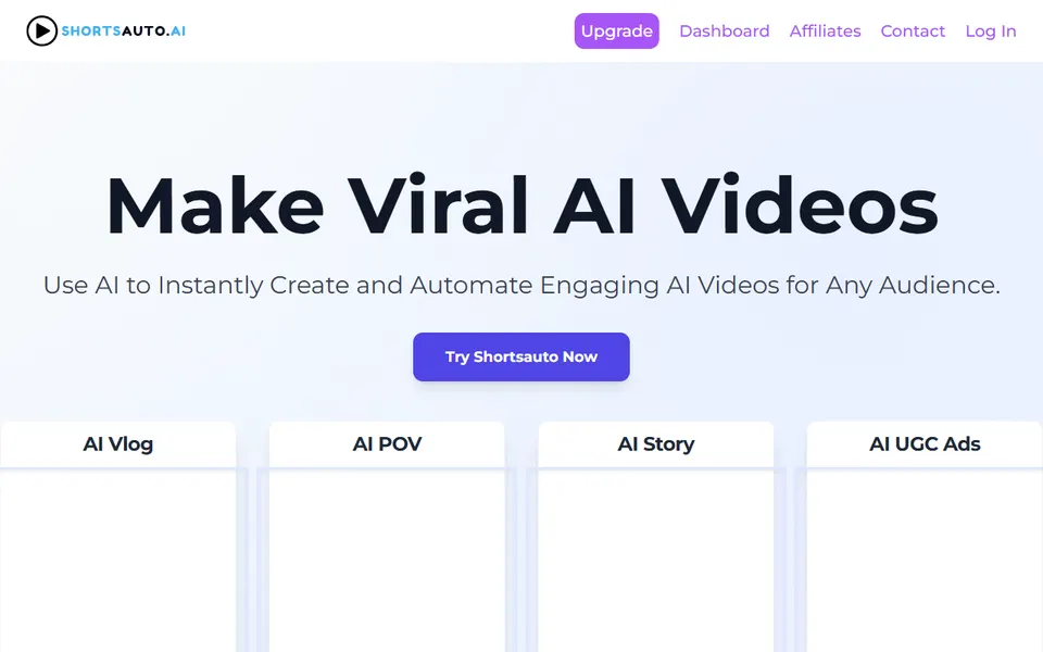 ShortsAuto.ai homepage (screenshot)