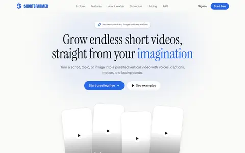 ShortsFarmer homepage (screenshot)