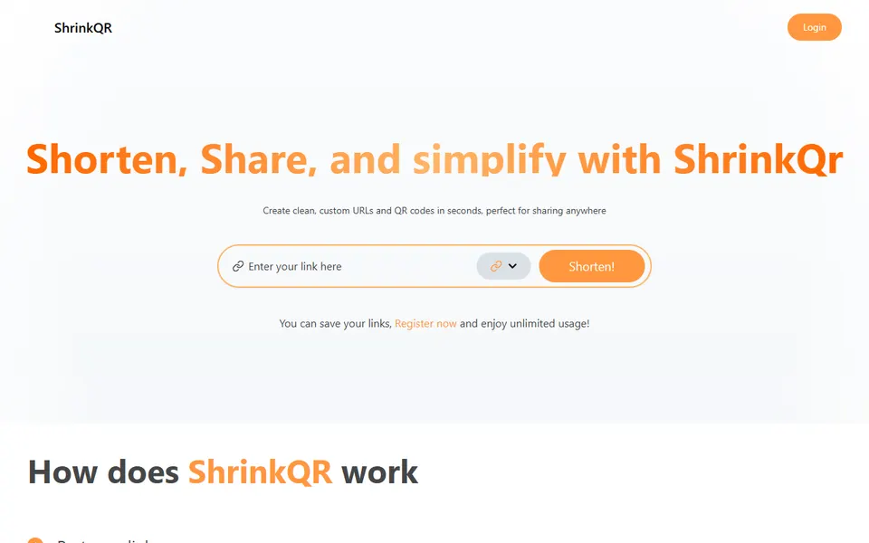 ShrinkQR homepage (screenshot)