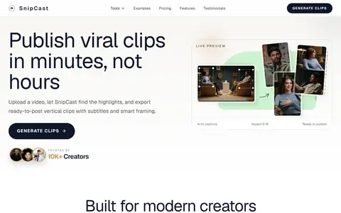 SnipCast homepage (screenshot)