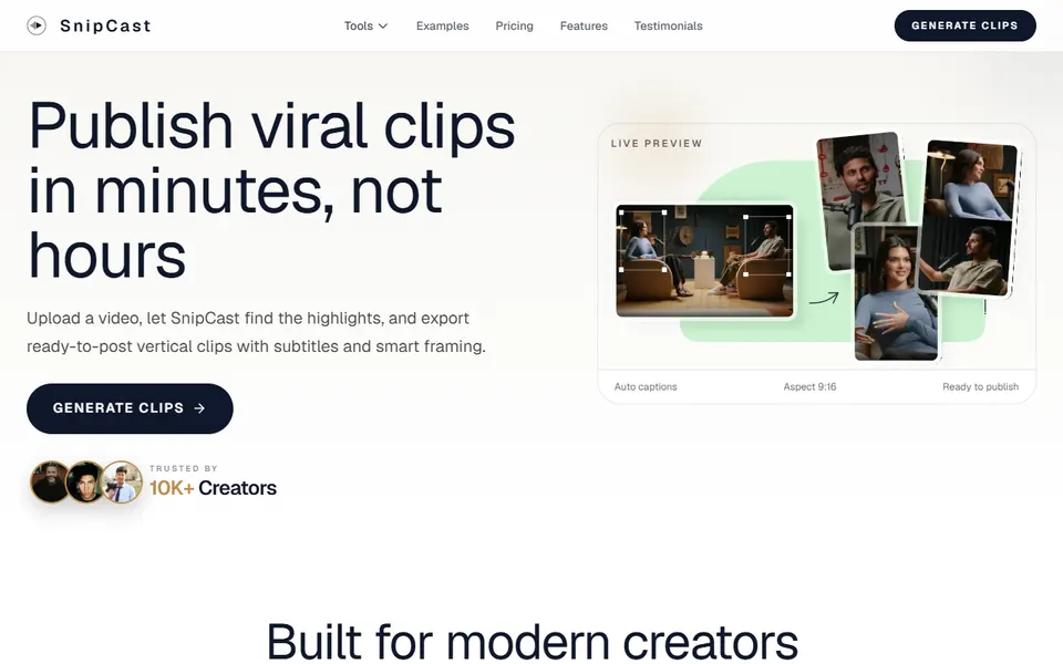 SnipCast homepage (screenshot)