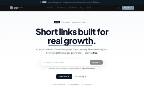 Snipr.sh homepage (screenshot)