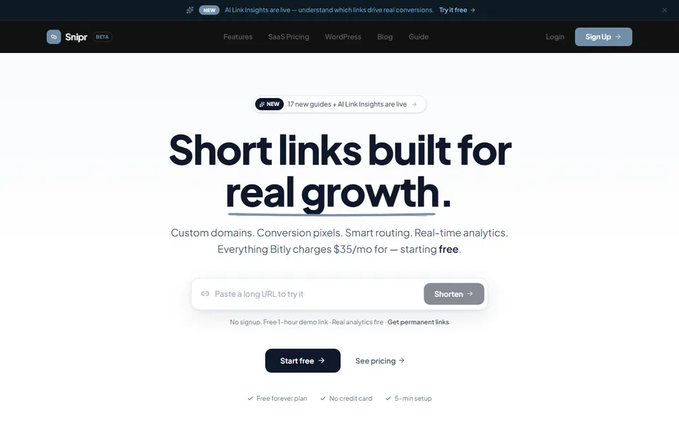 Snipr.sh homepage (screenshot)