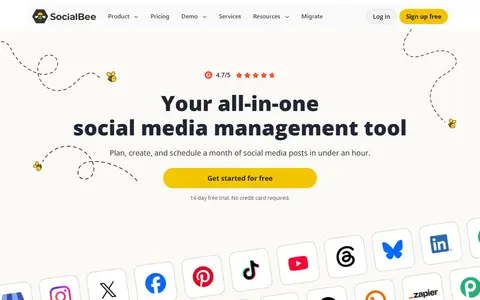 SocialBee homepage (screenshot)