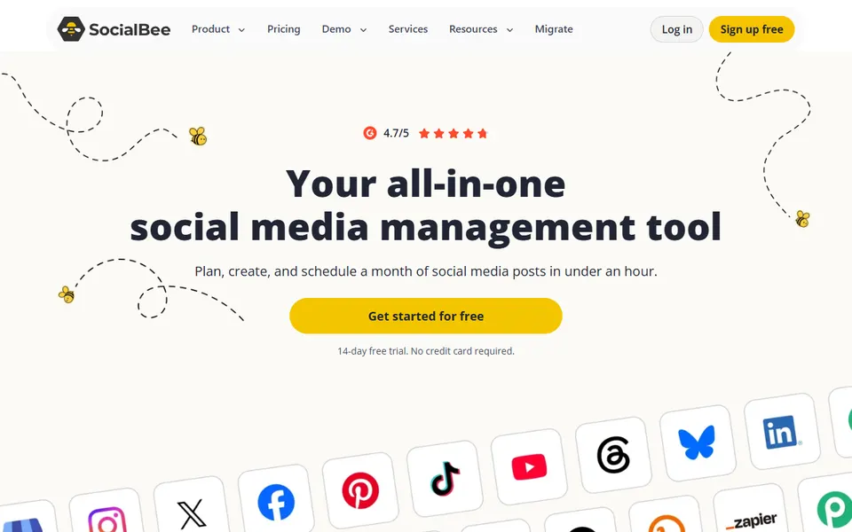 SocialBee homepage (screenshot)