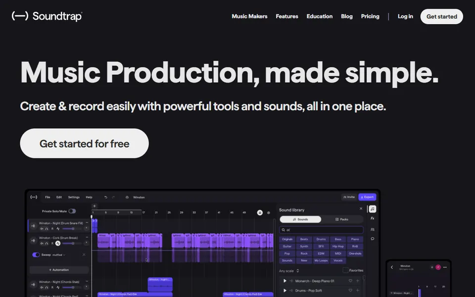 Soundtrap homepage (screenshot)