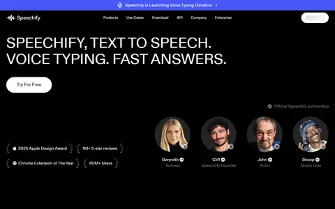 Speechify homepage (screenshot)