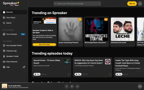 Spreaker homepage (screenshot)