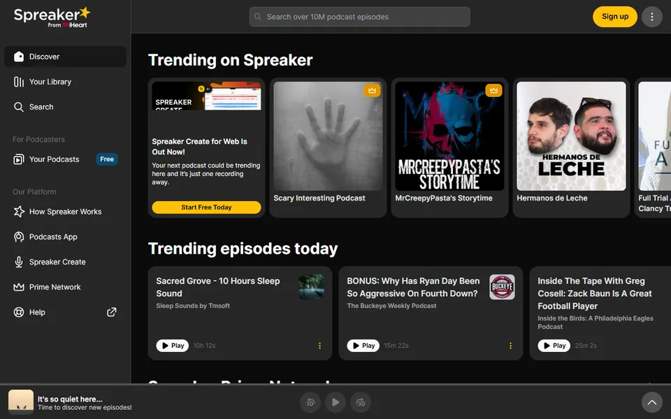Spreaker homepage (screenshot)