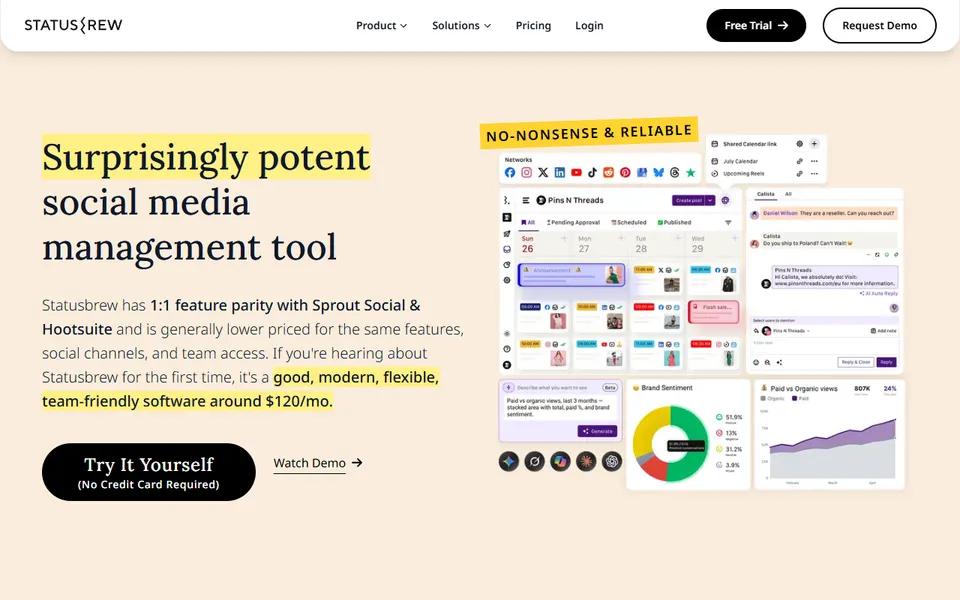 Statusbrew homepage (screenshot)