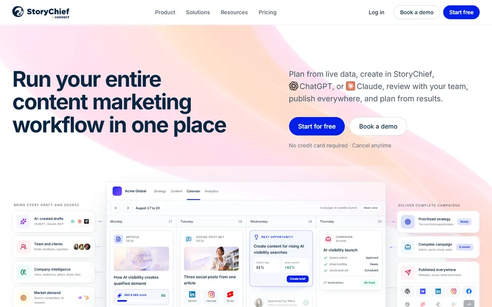 StoryChief homepage (screenshot)