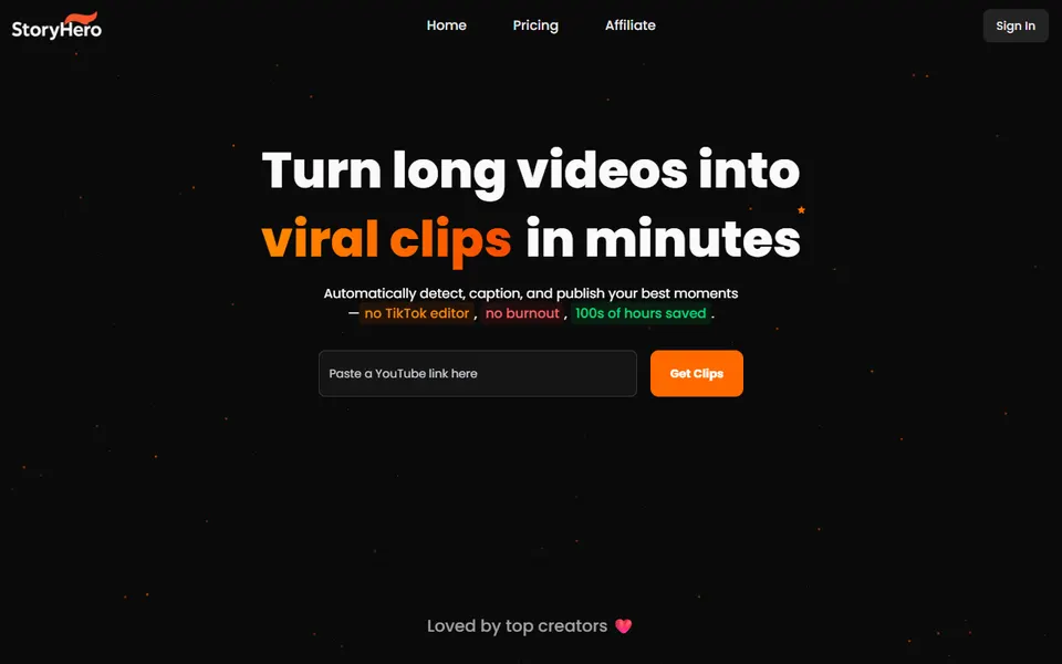 StoryHero homepage (screenshot)