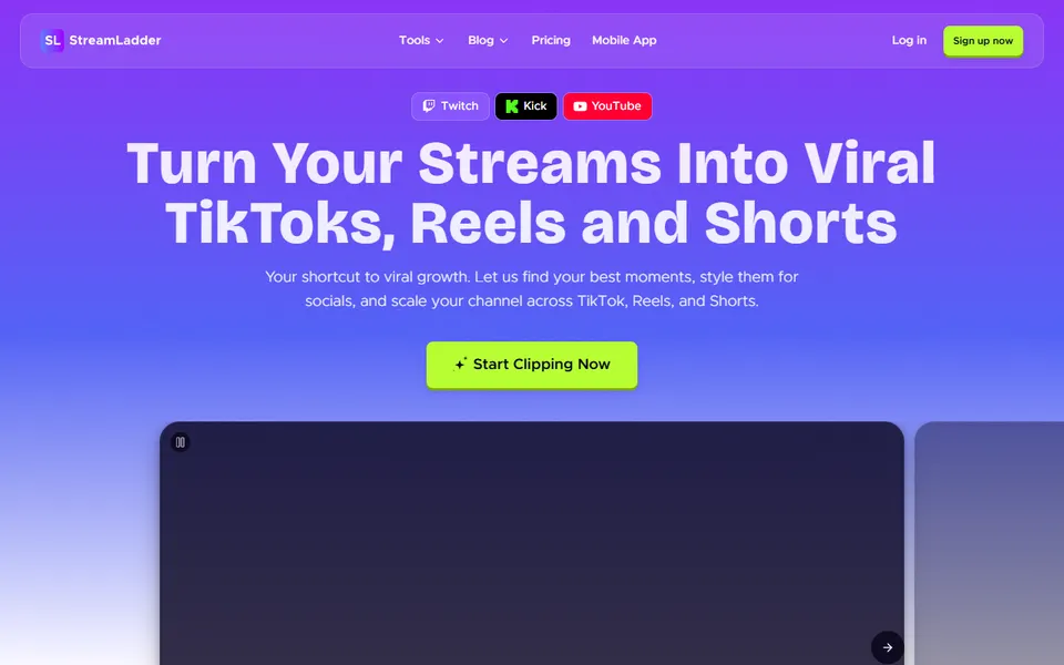 StreamLadder homepage (screenshot)