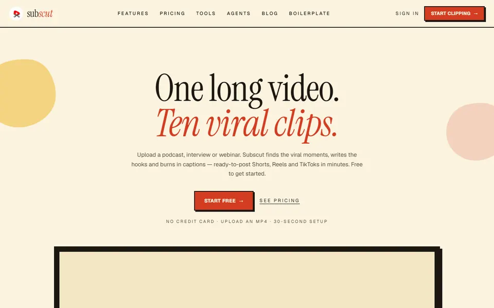 Subscut homepage (screenshot)