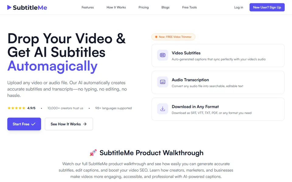 SubtitleMe homepage (screenshot)
