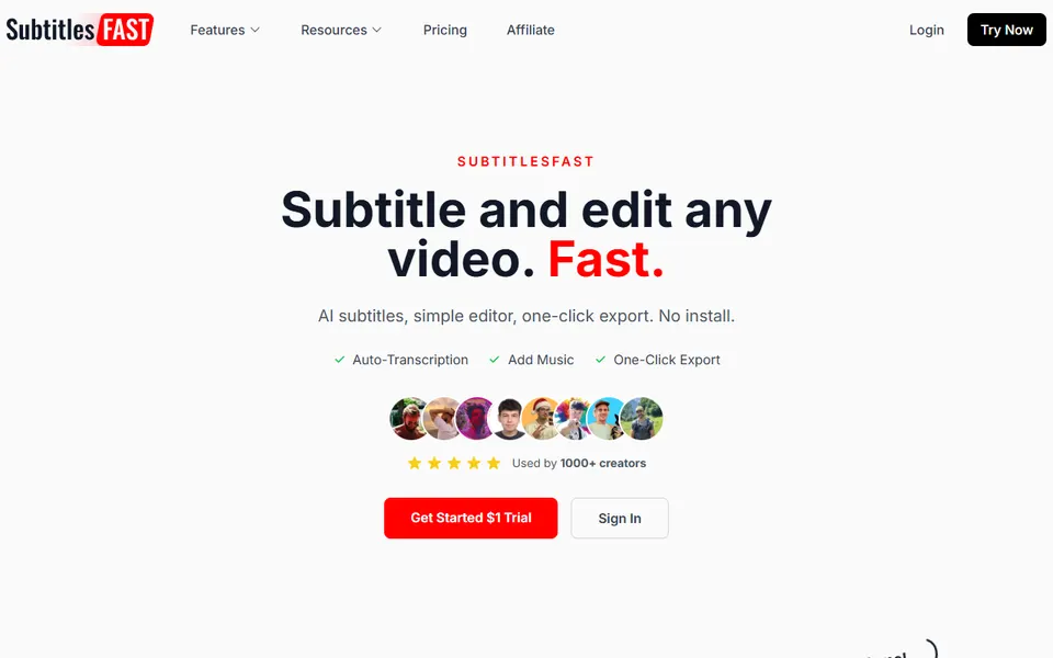 SubtitlesFast homepage (screenshot)