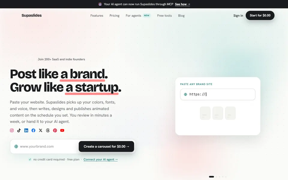Supaslides homepage (screenshot)