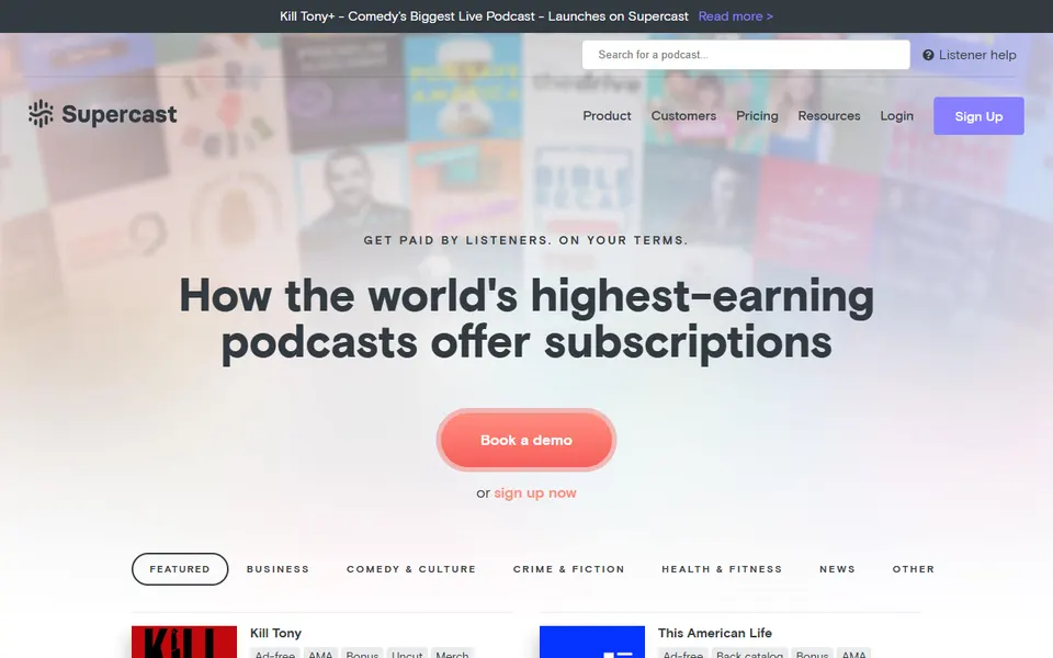 Supercast homepage (screenshot)