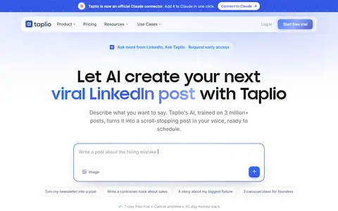 Taplio homepage (screenshot)